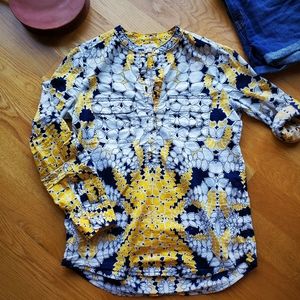 Gap Sz XS Yellow & Navy Print Tunic Shirt